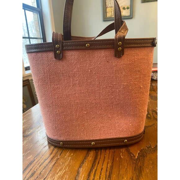 VINTAGE Horse Equestrian Bucket Bag Purse Canvas Leather Fabric - Picture 3 of 6